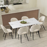 Oikiture 120cm Rectangle Dining Table with 6PCS Chairs Sherpa White - Front View
