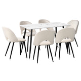 Oikiture 120cm Rectangle Dining Table with 6PCS Chairs Sherpa White