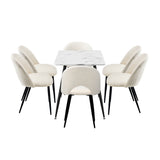 Oikiture 120cm Rectangle Dining Table with 6PCS Chairs Sherpa White