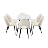 Oikiture 120cm Rectangle Dining Table with 6PCS Chairs Sherpa White - Extra Image