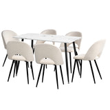 Oikiture 120cm Rectangle Dining Table with 6PCS Chairs Sherpa White - Low Angle