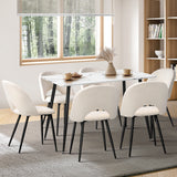 Oikiture 120cm Rectangle Dining Table with 6PCS Chairs Sherpa White - 45-Degree Angle
