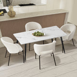 Oikiture Rectangle Dining Table with 4PCS Chairs Sherpa White