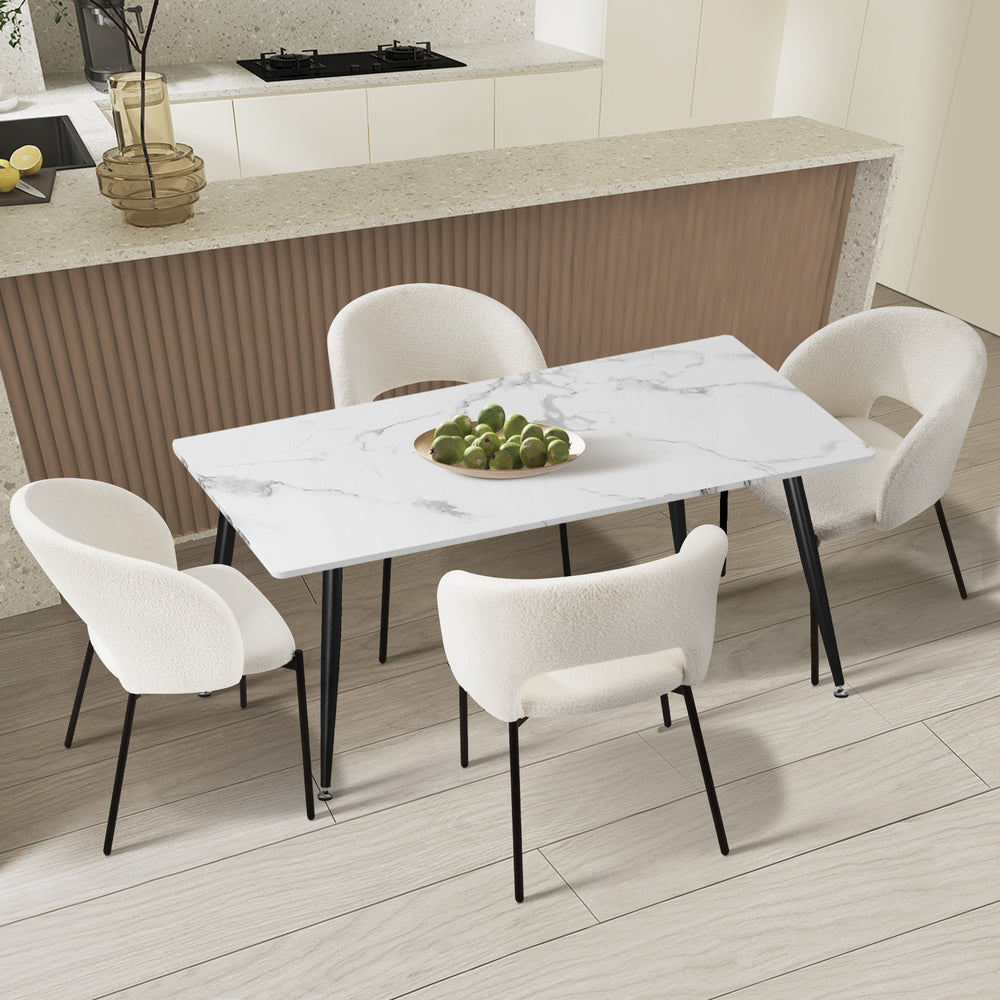 Oikiture Rectangle Dining Table with 4PCS Chairs Sherpa White