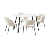 Oikiture Rectangle Dining Table with 4PCS Chairs Sherpa White