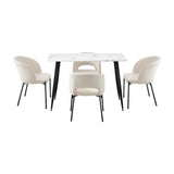 Oikiture Rectangle Dining Table with 4PCS Chairs Sherpa White