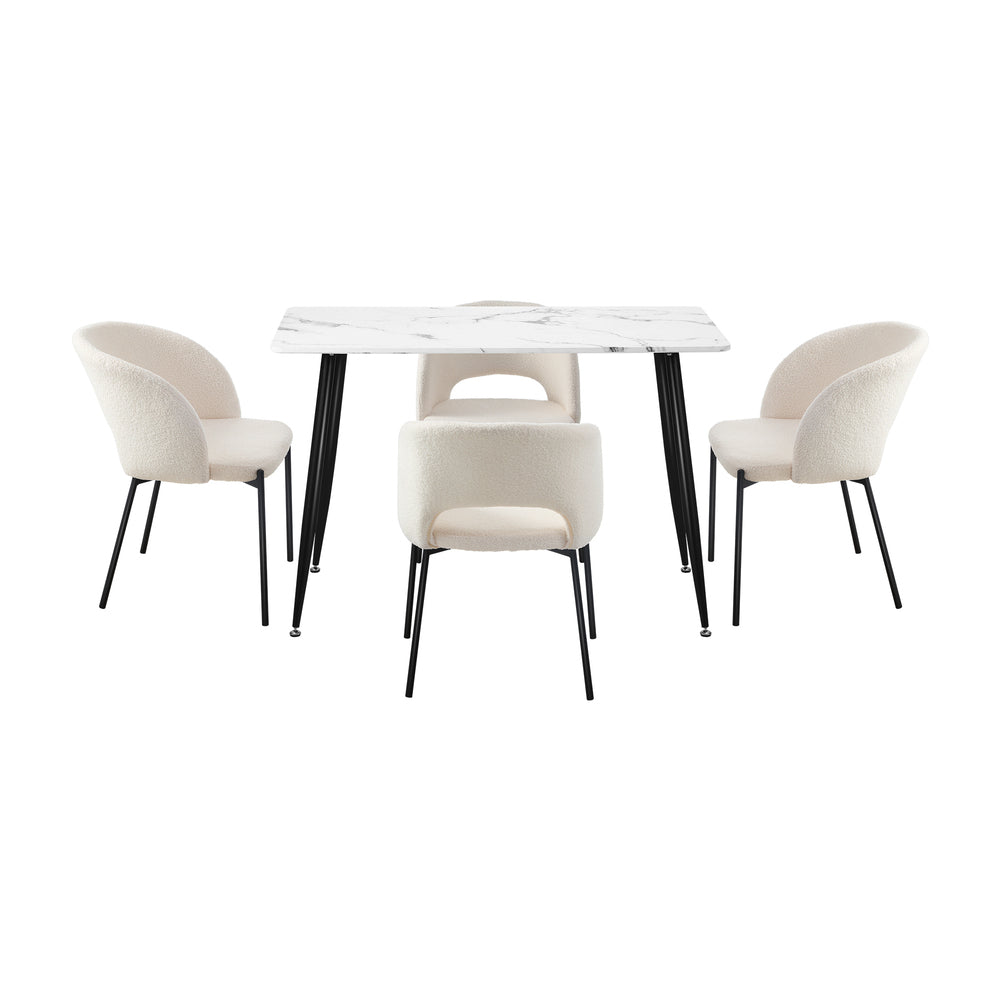 Oikiture Rectangle Dining Table with 4PCS Chairs Sherpa White