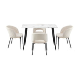 Oikiture Rectangle Dining Table with 4PCS Chairs Sherpa White - Front View