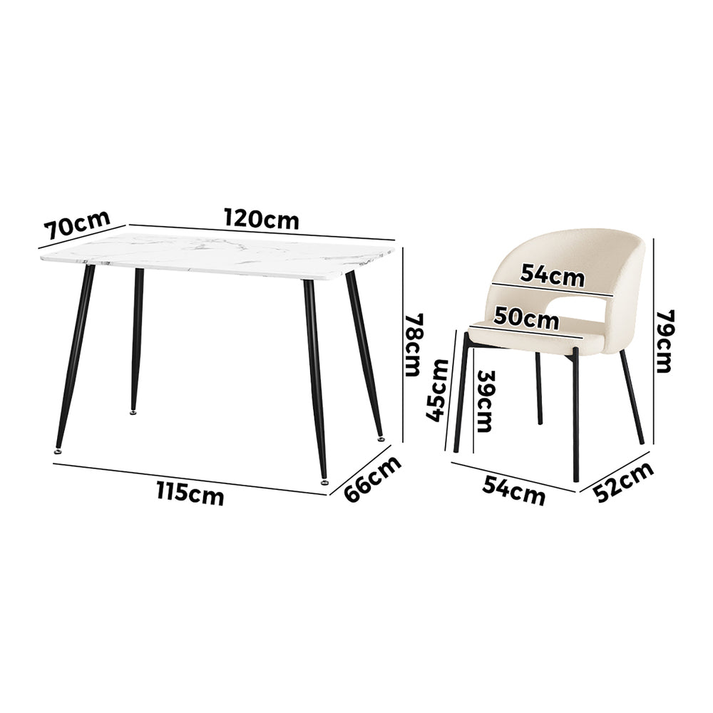 Oikiture Rectangle Dining Table with 4PCS Chairs Sherpa White