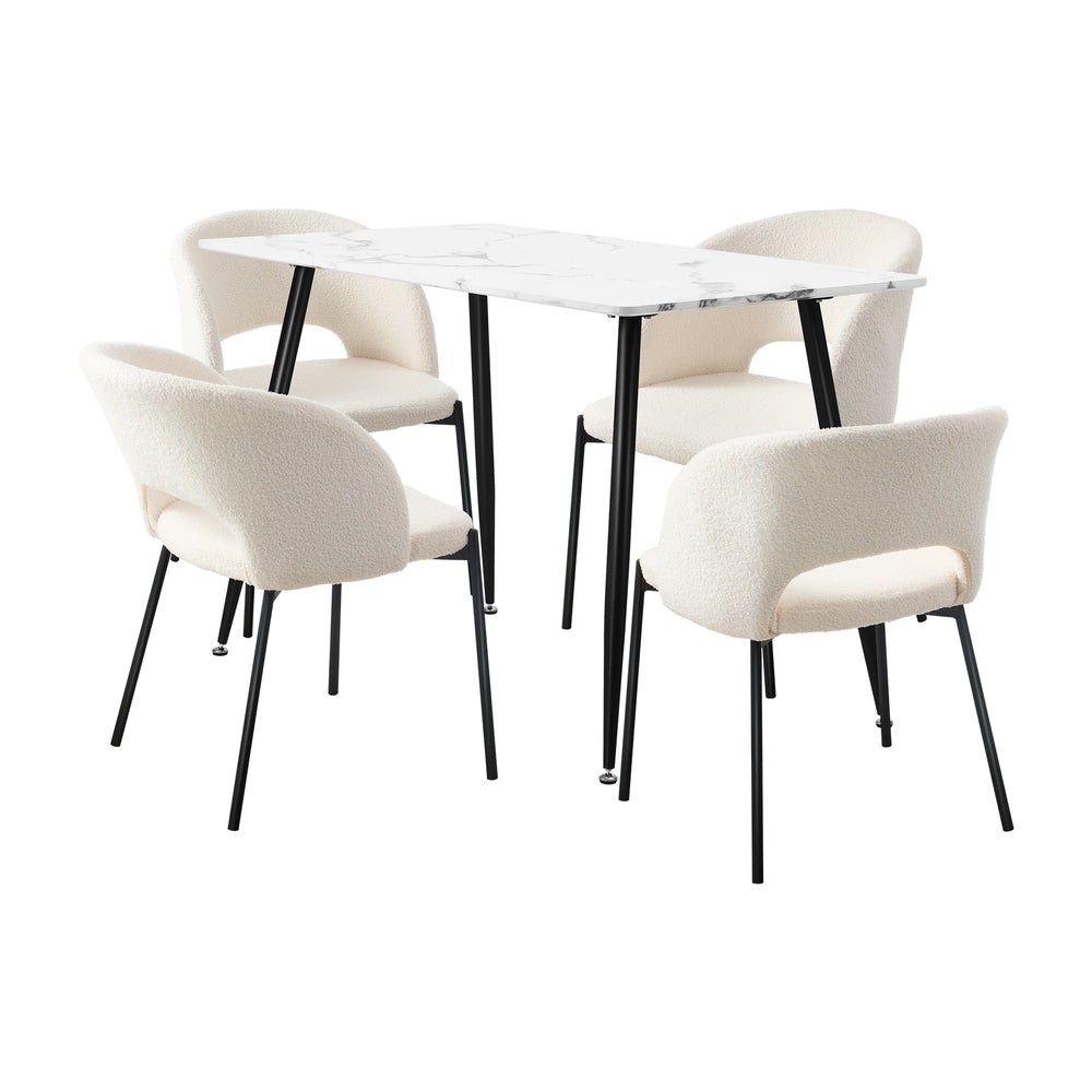 Oikiture Rectangle Dining Table with 4PCS Chairs Sherpa White