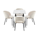 Oikiture Rectangle Dining Table with 4PCS Chairs Sherpa White
