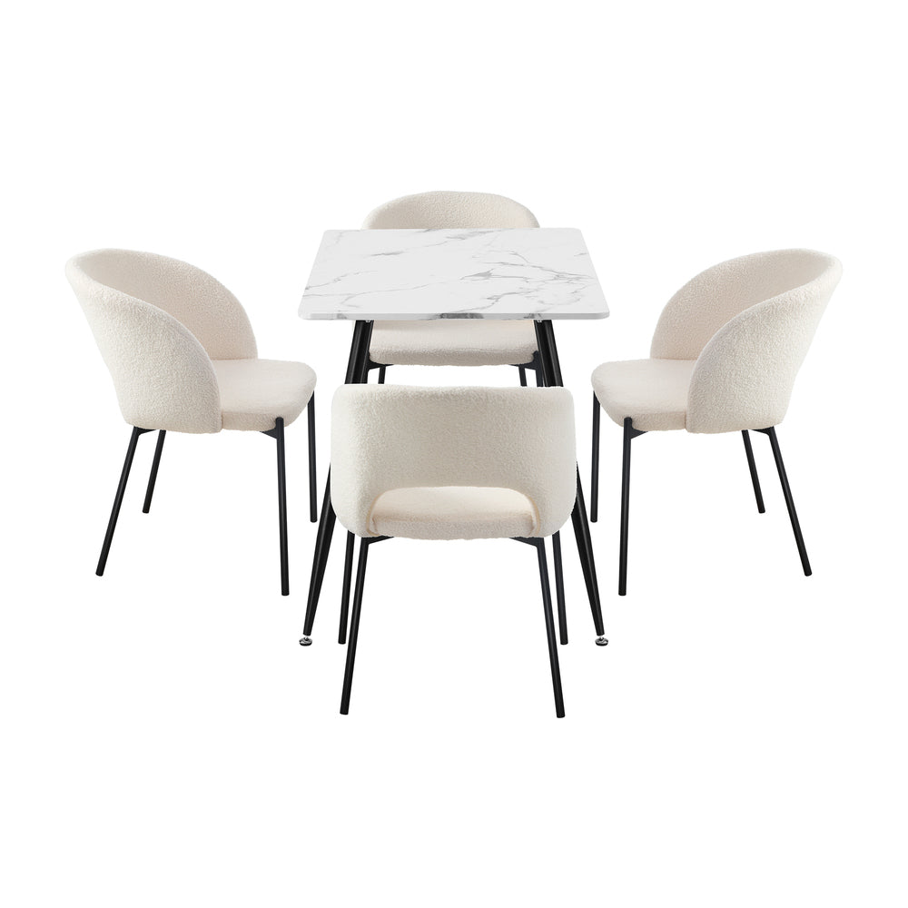 Oikiture Rectangle Dining Table with 4PCS Chairs Sherpa White