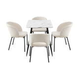 Oikiture Rectangle Dining Table with 4PCS Chairs Sherpa White - 45-Degree Angle