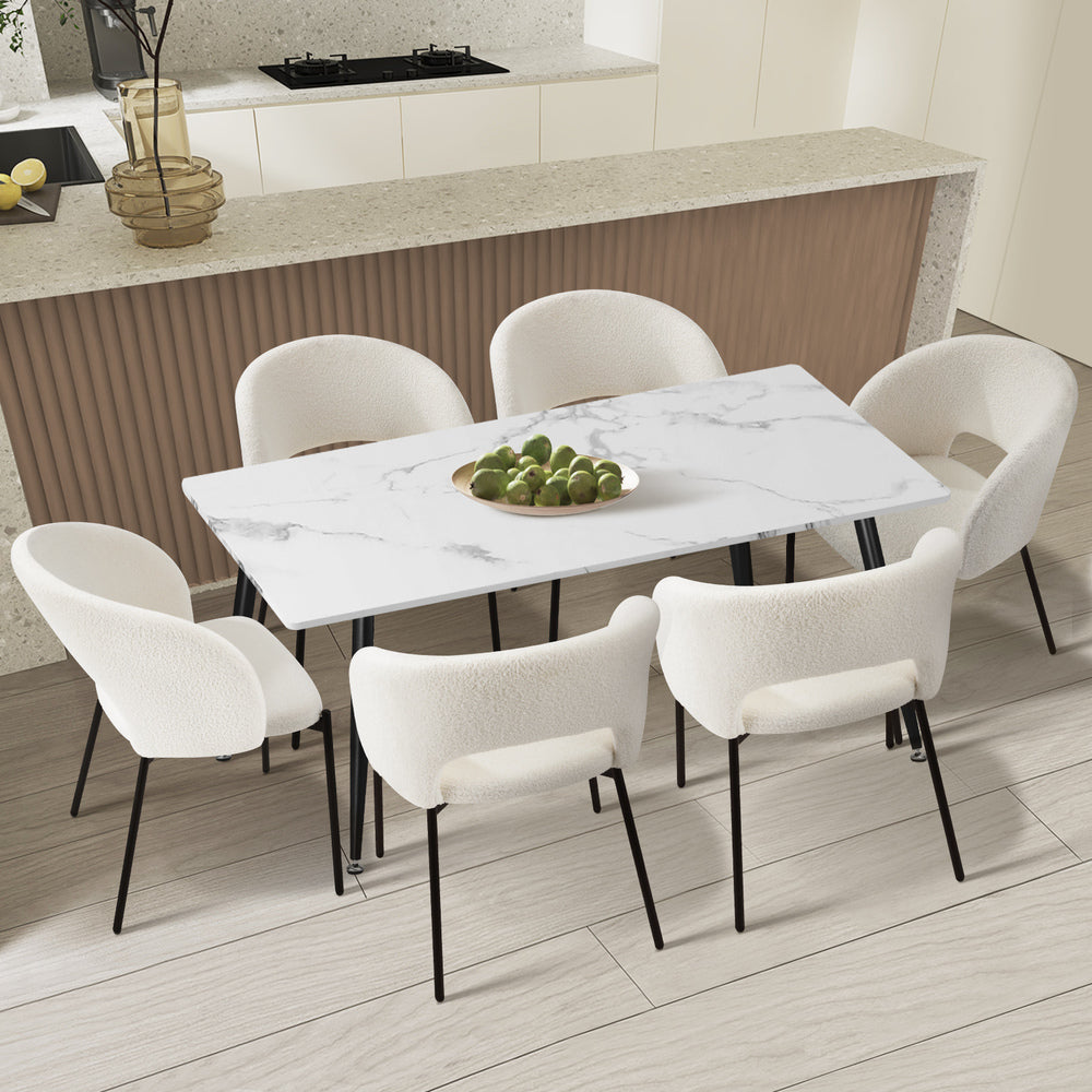 Oikiture Rectangle Dining Table with 6PCS Chairs Sherpa White