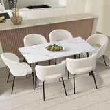 Oikiture Rectangle Dining Table with 6PCS Chairs Sherpa White - Rear View