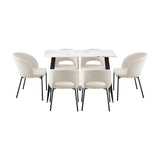 Oikiture Rectangle Dining Table with 6PCS Chairs Sherpa White