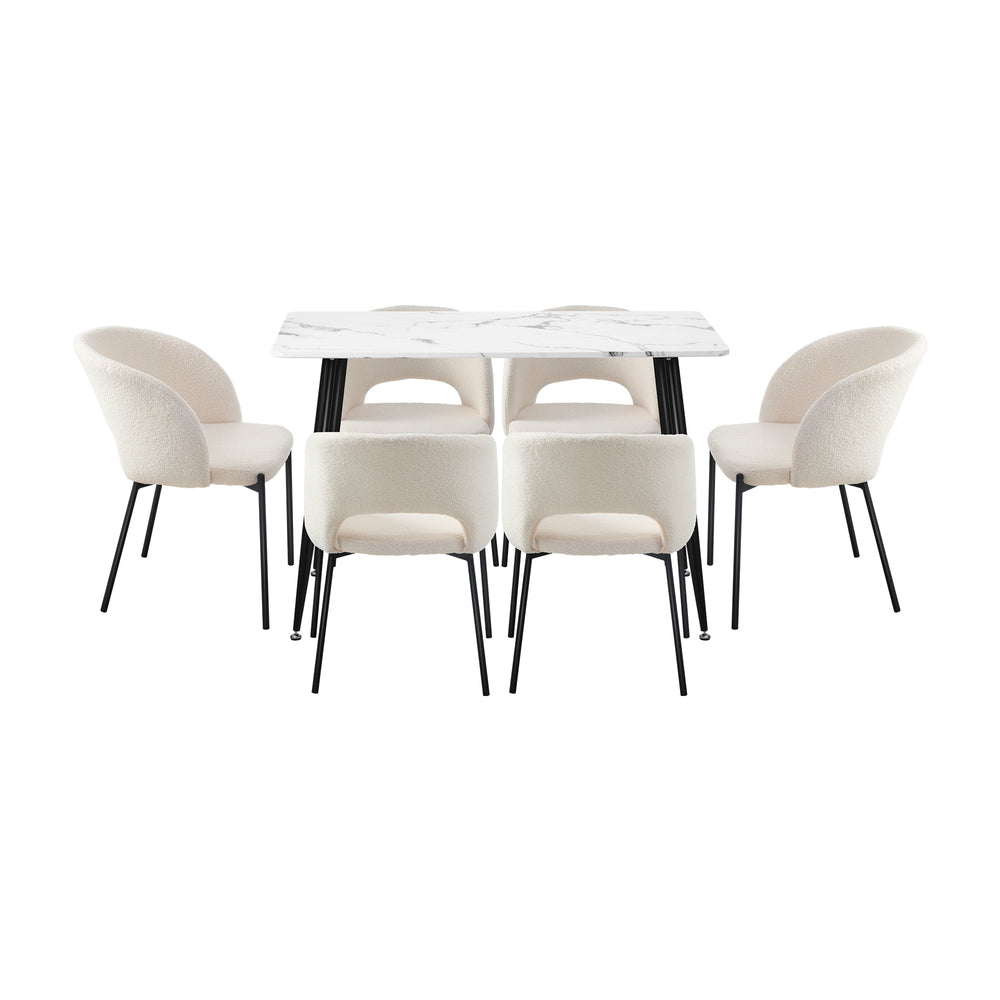 Oikiture Rectangle Dining Table with 6PCS Chairs Sherpa White