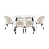 Oikiture Rectangle Dining Table with 6PCS Chairs Sherpa White - 45-Degree Angle