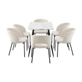Oikiture Rectangle Dining Table with 6PCS Chairs Sherpa White