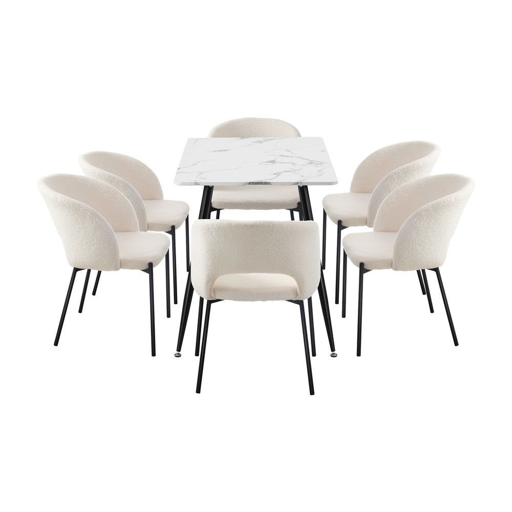Oikiture Rectangle Dining Table with 6PCS Chairs Sherpa White