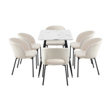 Oikiture Rectangle Dining Table with 6PCS Chairs Sherpa White - Front View
