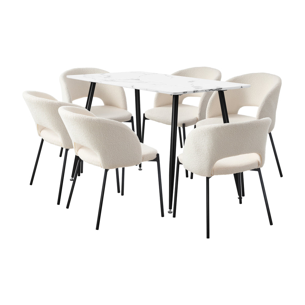 Oikiture Rectangle Dining Table with 6PCS Chairs Sherpa White