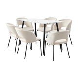 Oikiture Rectangle Dining Table with 6PCS Chairs Sherpa White - Side View