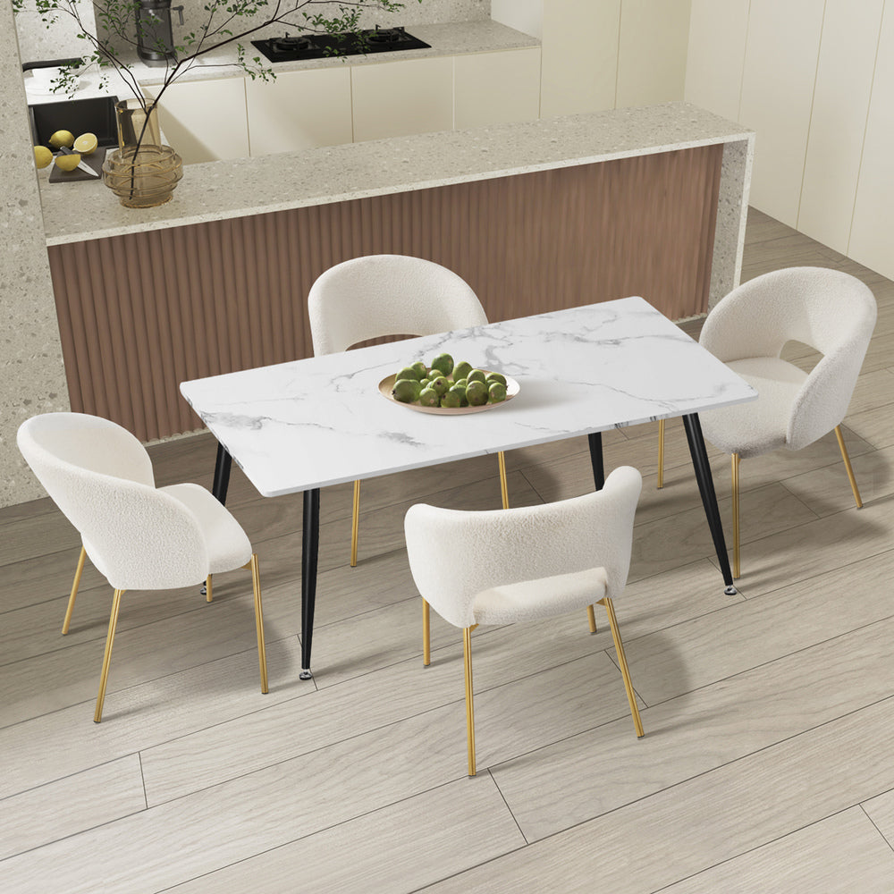 Oikiture 120cm Rectangle Dining Table with 4PCS Chairs Gold&White