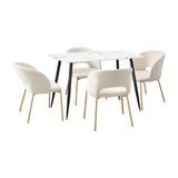 Oikiture 120cm Rectangle Dining Table with 4PCS Chairs Gold&White