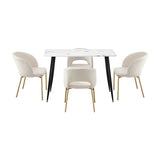 Oikiture 120cm Rectangle Dining Table with 4PCS Chairs Gold&White