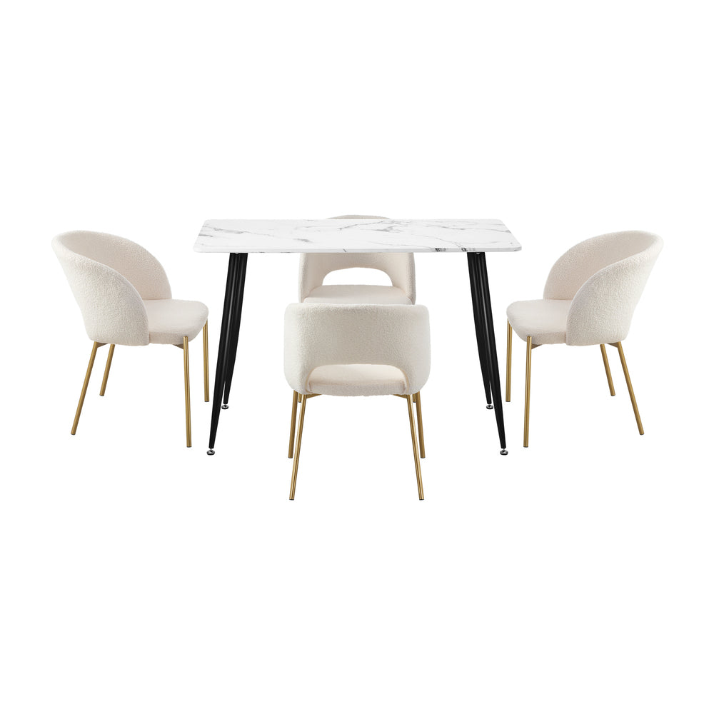 Oikiture 120cm Rectangle Dining Table with 4PCS Chairs Gold&White