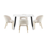 Oikiture 120cm Rectangle Dining Table with 4PCS Chairs Gold&White - Low Angle