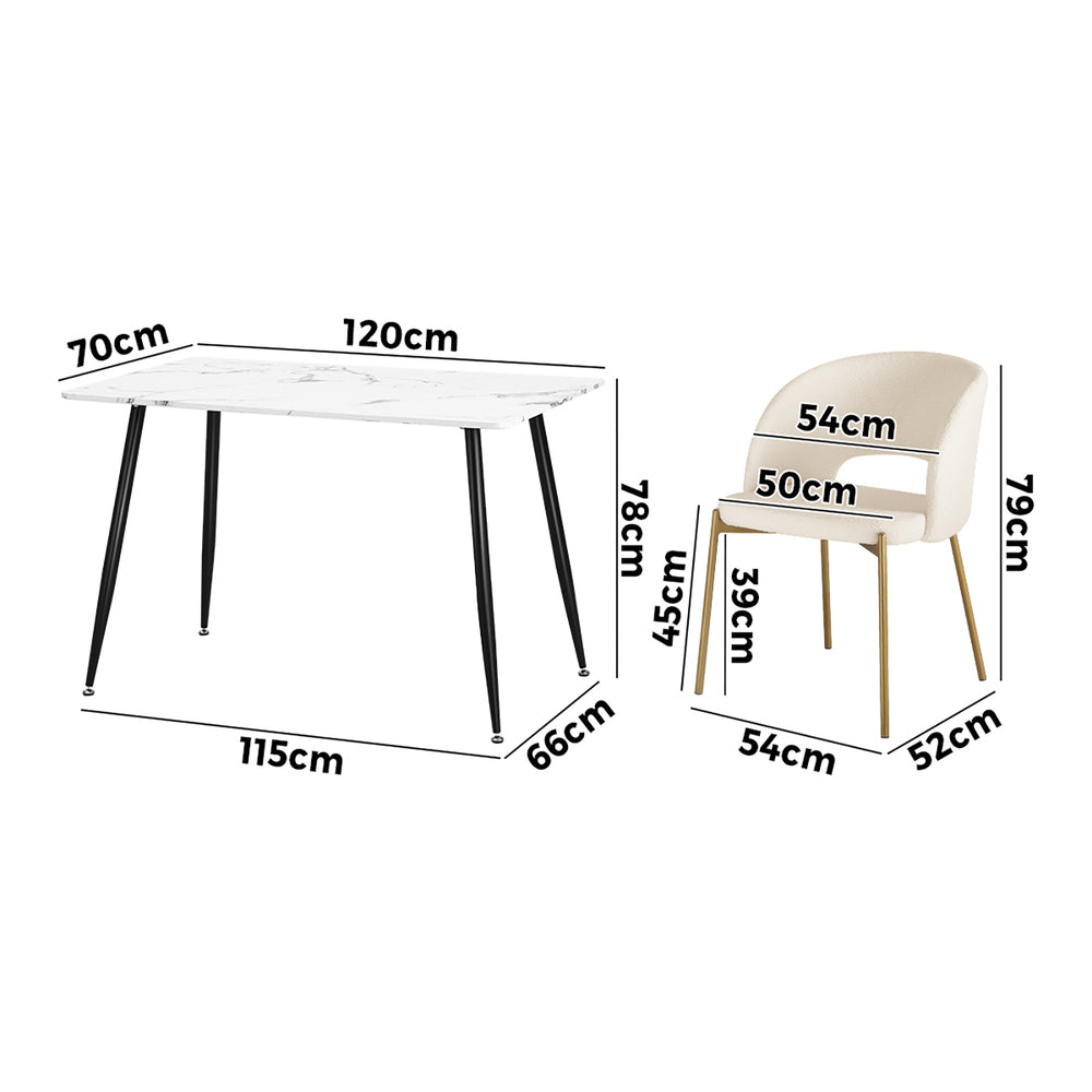 Oikiture 120cm Rectangle Dining Table with 4PCS Chairs Gold&White