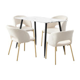 Oikiture 120cm Rectangle Dining Table with 4PCS Chairs Gold&White