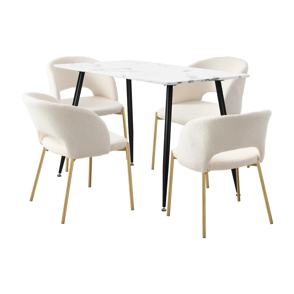 Oikiture 120cm Rectangle Dining Table with 4PCS Chairs Gold&White