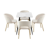 Oikiture 120cm Rectangle Dining Table with 4PCS Chairs Gold&White