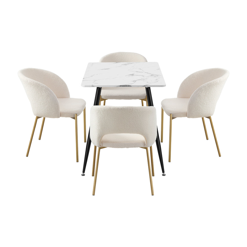 Oikiture 120cm Rectangle Dining Table with 4PCS Chairs Gold&White