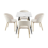 Oikiture 120cm Rectangle Dining Table with 4PCS Chairs Gold&White - Front View