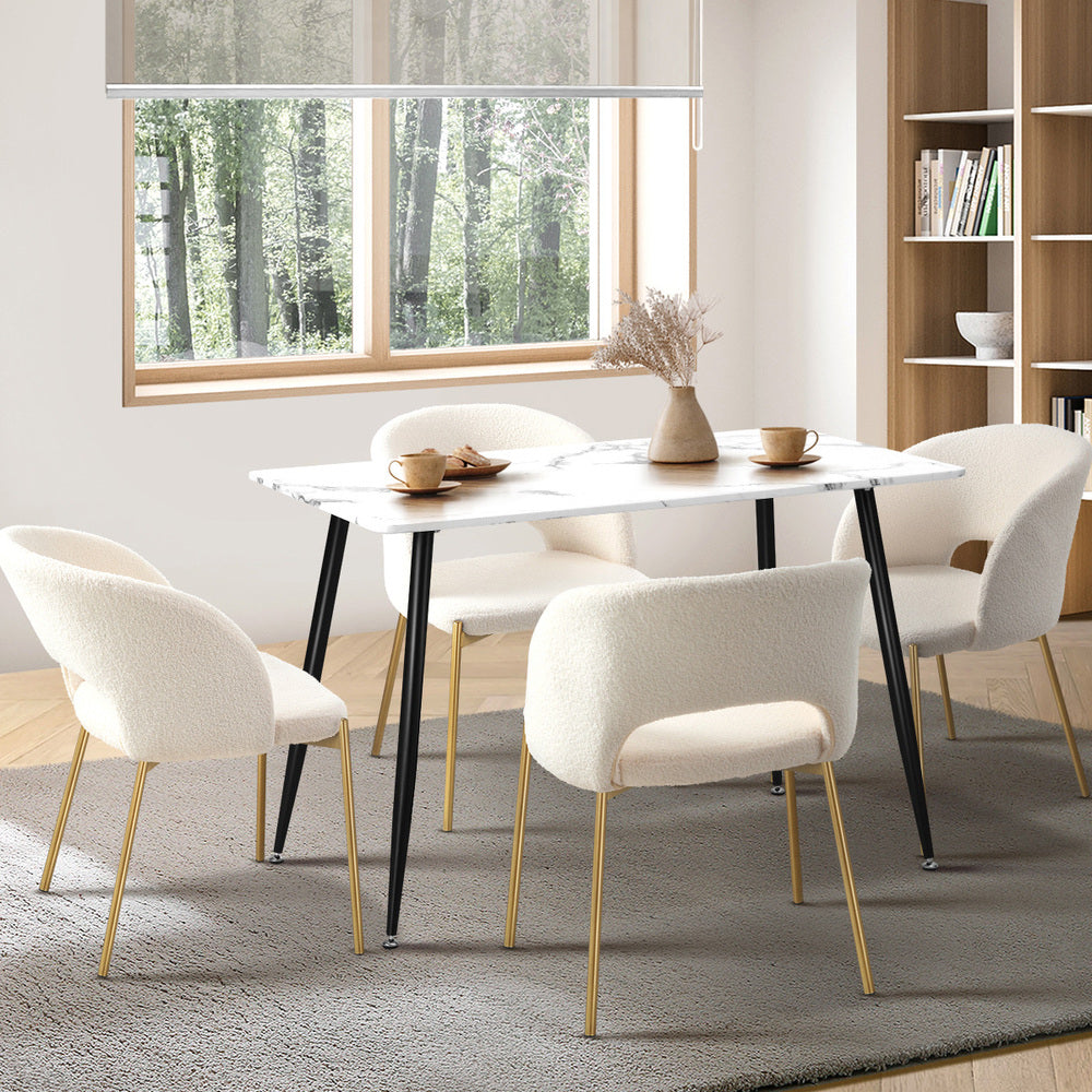 Oikiture 120cm Rectangle Dining Table with 4PCS Chairs Gold&White