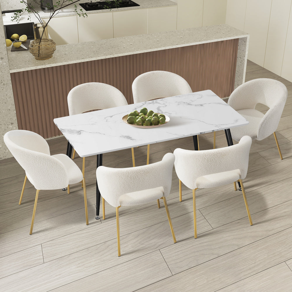 Oikiture 120cm Rectangle Dining Table with 6PCS Chairs Gold&White