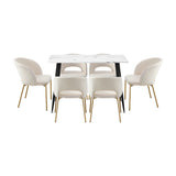 Oikiture 120cm Rectangle Dining Table with 6PCS Chairs Gold&White