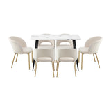 Oikiture 120cm Rectangle Dining Table with 6PCS Chairs Gold&White - Low Angle