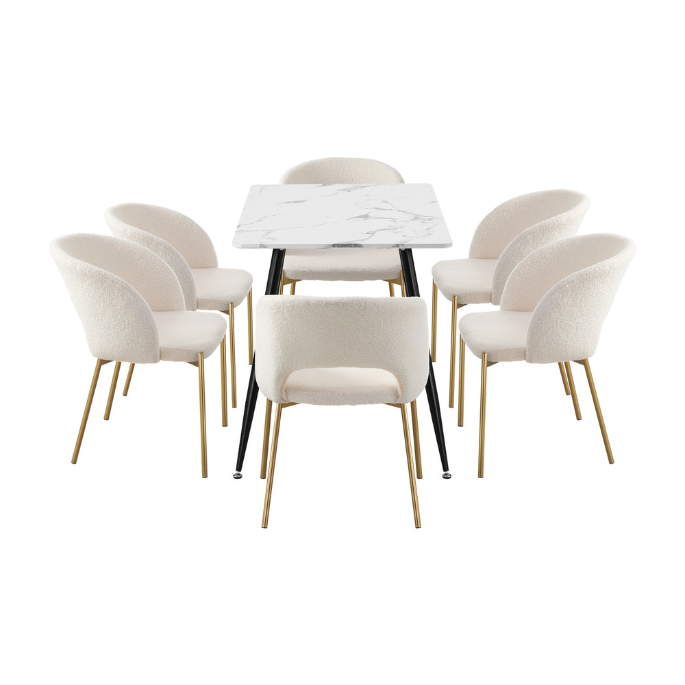 Oikiture 120cm Rectangle Dining Table with 6PCS Chairs Gold&White