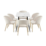 Oikiture 120cm Rectangle Dining Table with 6PCS Chairs Gold&White