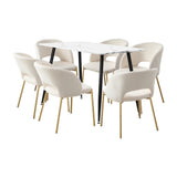 Oikiture 120cm Rectangle Dining Table with 6PCS Chairs Gold&White