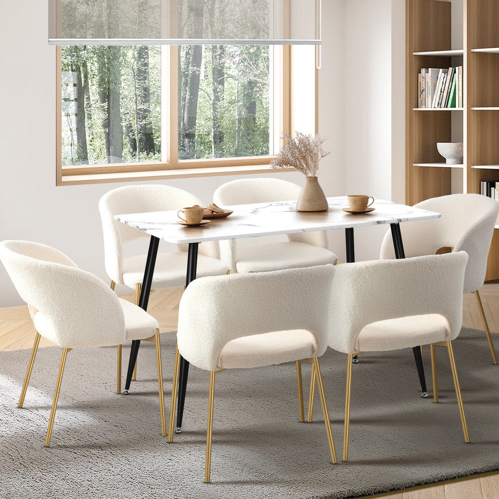 Oikiture 120cm Rectangle Dining Table with 6PCS Chairs Gold&White