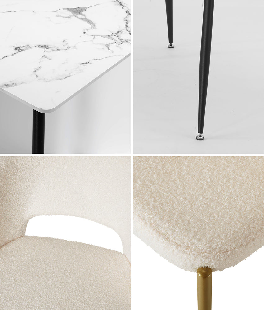 Oikiture 120cm Rectangle Dining Table with 6PCS Chairs Gold&White