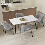 Oikiture 120cm Rectangle Dining Table with 4PCS Chairs Grey Fabric - Front View