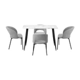 Oikiture 120cm Rectangle Dining Table with 4PCS Chairs Grey Fabric - Side View