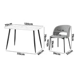 Oikiture 120cm Rectangle Dining Table with 4PCS Chairs Grey Fabric - Close-Up Angle